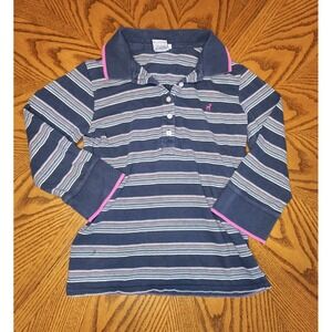 Vintage Y2K Old Navy Girls Pink Striped Long Sleeve Polo Small Preppy 2000
